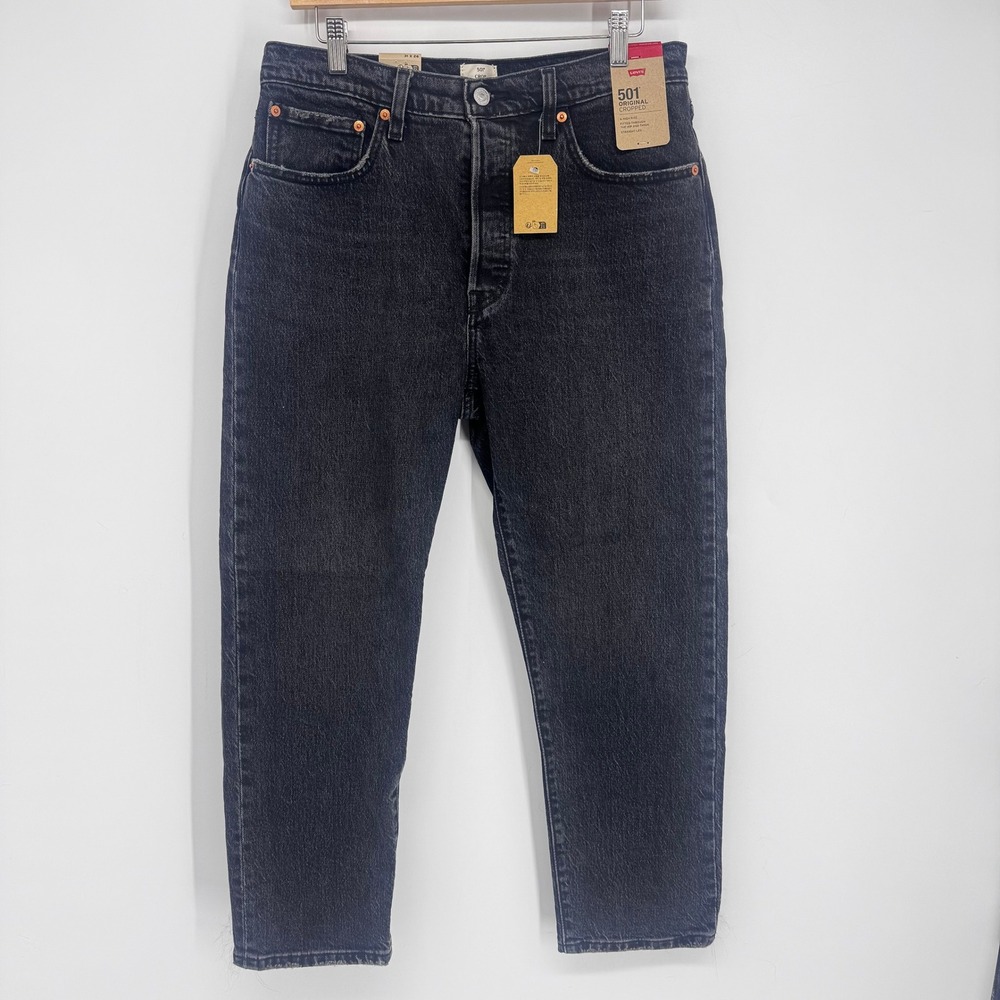 Levi's 501 Original Cropped Jeans Women 31x26 Charcoal Grey High Rise Straight